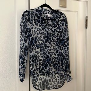 Diane Von furstenberg Blue Leopard sheer silk top, size 2, DVF